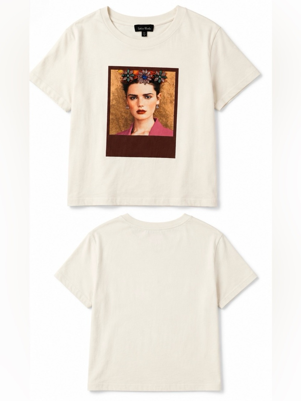 Leo & Nicole Portrait Graphic Tee White Size Medium M Boho Art Pop Frida Kahlo V